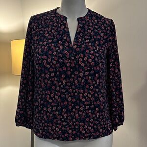 J. Crew Navy and Pink Floral Blouse